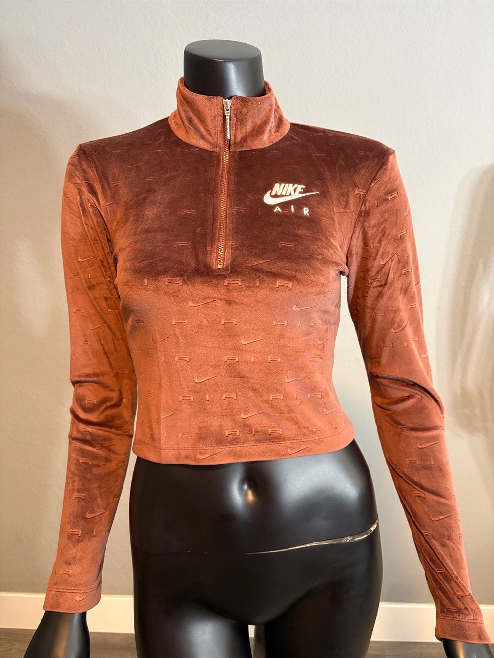 Nike Rust Orange Cropped Quarter-Zip Long Sleeve Top